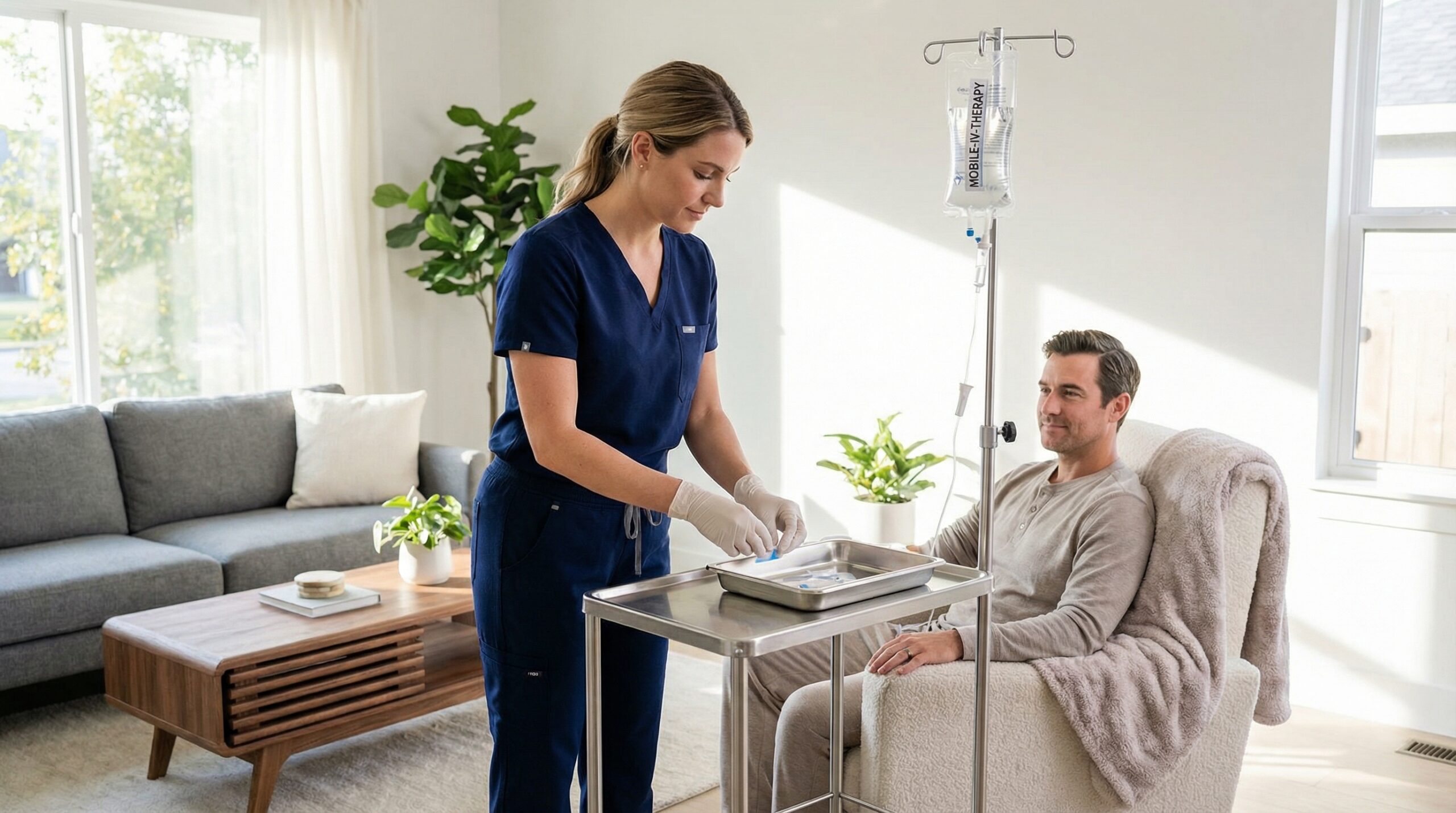 mobile-iv-therapy-nurse-setup-in-modern-living-room